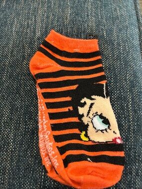 Betty Boop Orange and Black Striped Ankle Socks with Character Motif